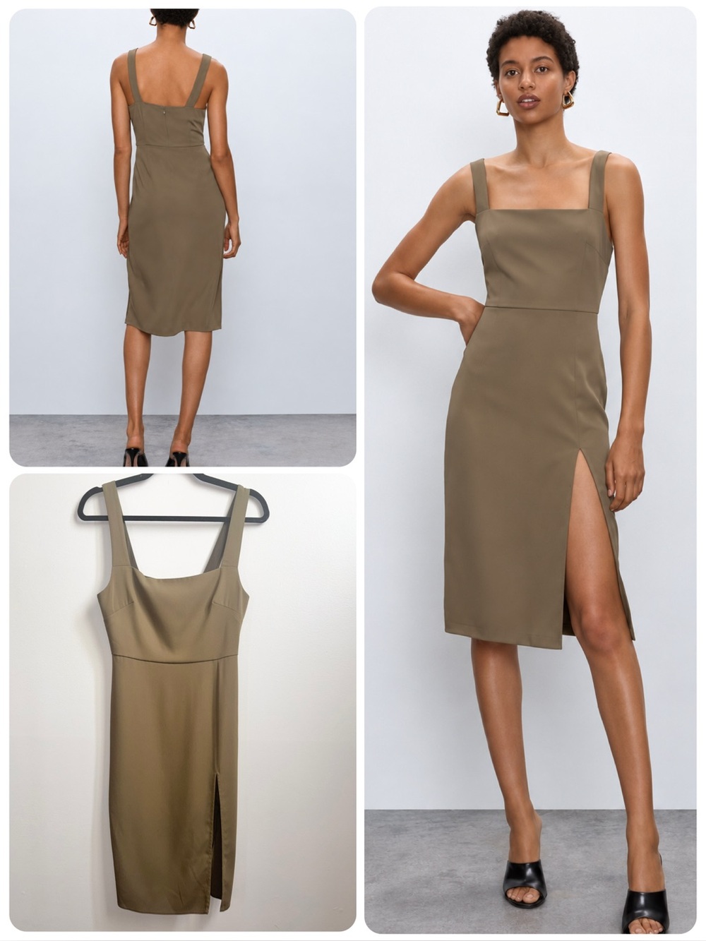 Aritzia Babaton 90s Slit Midi Dress Olive Earthy Green Size 0